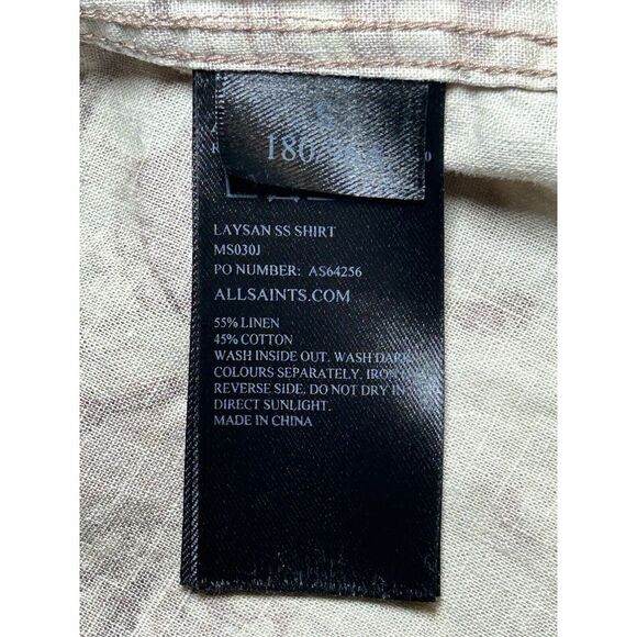 AllSaints Men's Small Short Sleeve Floral Linen Blend Button Up Laysan Shirt - Picture 9 of 11